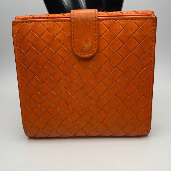 Bottega Veneta Intrecciato Nappa Leather Compact Wallet, Orange - Preowned - Picture 3 of 15